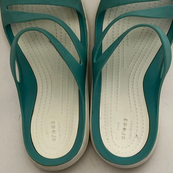 Crocs Women’s Aqua Teal Blue Slip On Swiftwater Strappy Slide Sandals Size 7 - Picture 10 of 11